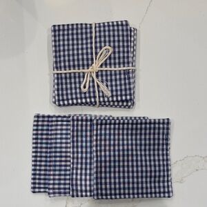 Vintage, NEW set of 8 Blue and White Gingham Cloth coasters